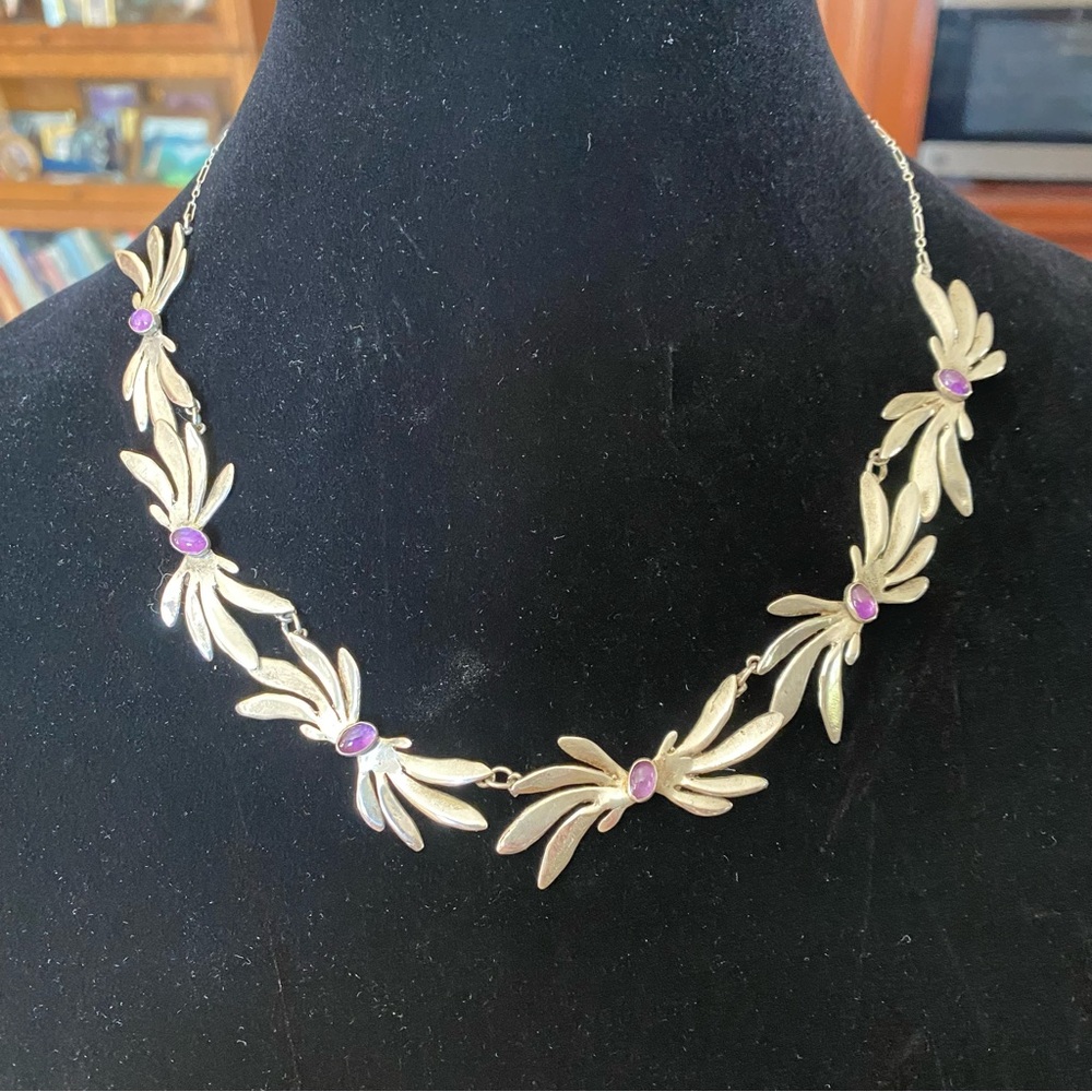 Sterling Silver Necklace & Earring Set with Natural Amethyst Stones - Picture 2 of 12